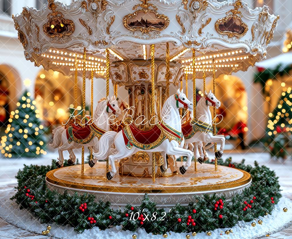 Kate Carousel Horses Christmas Trees Backdrop Designed by Mini MakeBelieve -UK