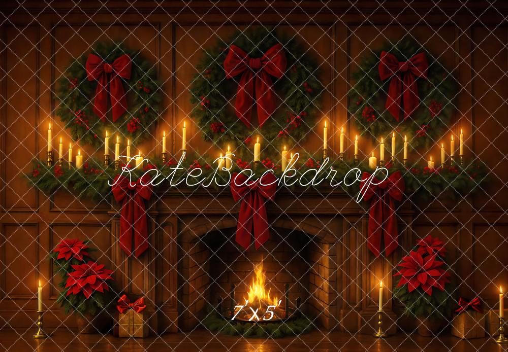 Kate Christmas Fireplace Wreaths Poinsettias Candles Backdrop Designed by Mini MakeBelieve -UK