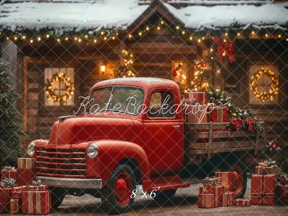 Kate Christmas Red Truck Gifts Cabin Backdrop Designed by Emetselch -UK