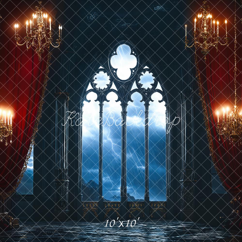 Kate Gothic Castle Window Curtains Chandeliers Backdrop Designed by Emetselch