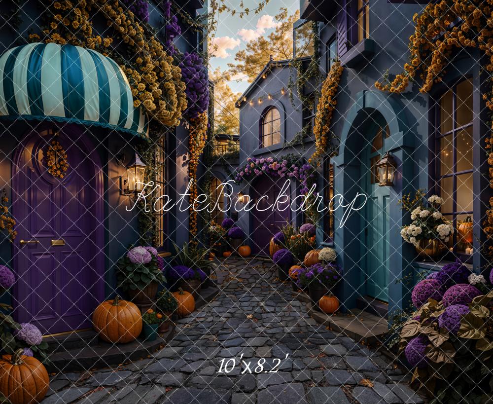 Kate Halloween Pumpkins Cobblestone Lane Backdrop Designed by Emetselch -UK