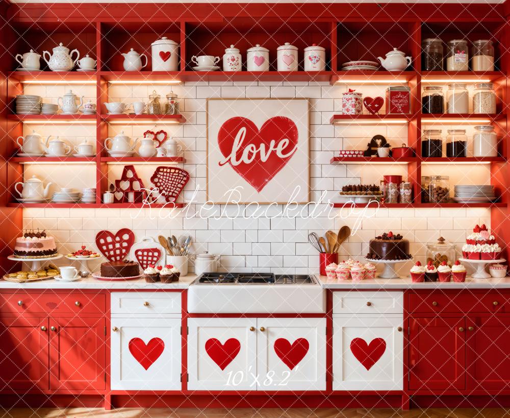 Kate Valentines Red Kitchen Love Decor Fleece Backdrop Designed by Emetselch