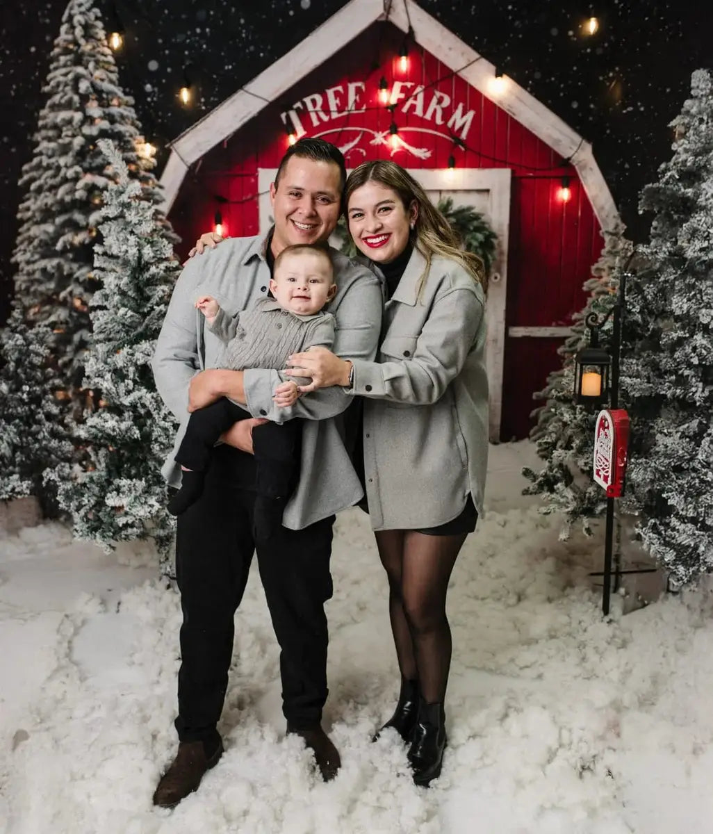 Lightning Deals Kate Winter Xmas Tree Farm Red Barn Backdrop Designed by Chain Photography -UK