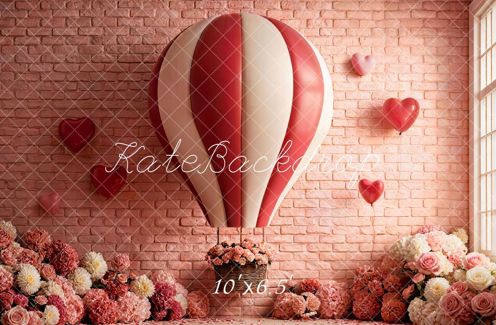 Kate Hot Air Balloon Floral Pink Brick Backdrop Designed by Emetselch