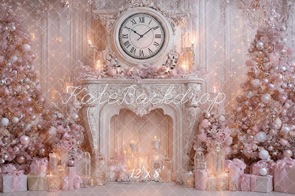 Kate Christmas Pink Fireplace Clock Gifts Backdrop Designed by Ashley Paul