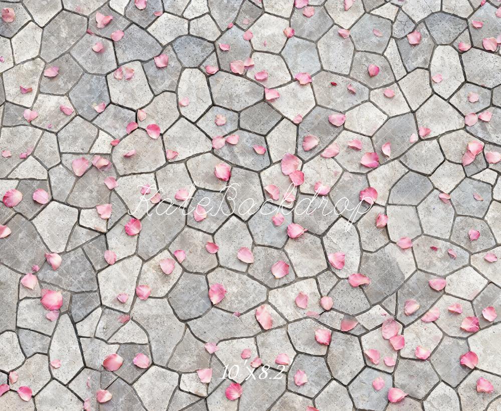 Kate Cobblestone Floor Pink Petals Fleece Backdrop Designed by Emetselch