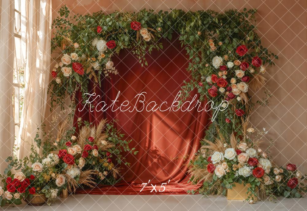 Kate Spring Red Curtain Garland Greenery Backdrop Designed by Emetselch