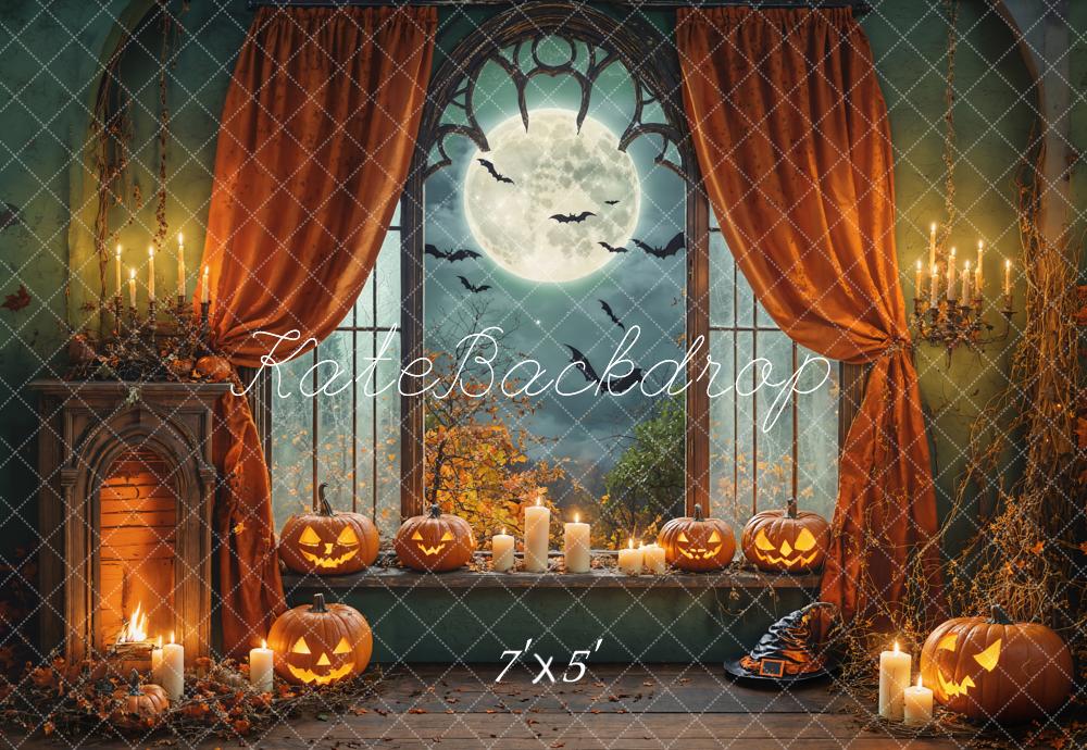 On Sale Kate Halloween Pumpkins Candles Window Backdrop Designed by Chain Photography -UK