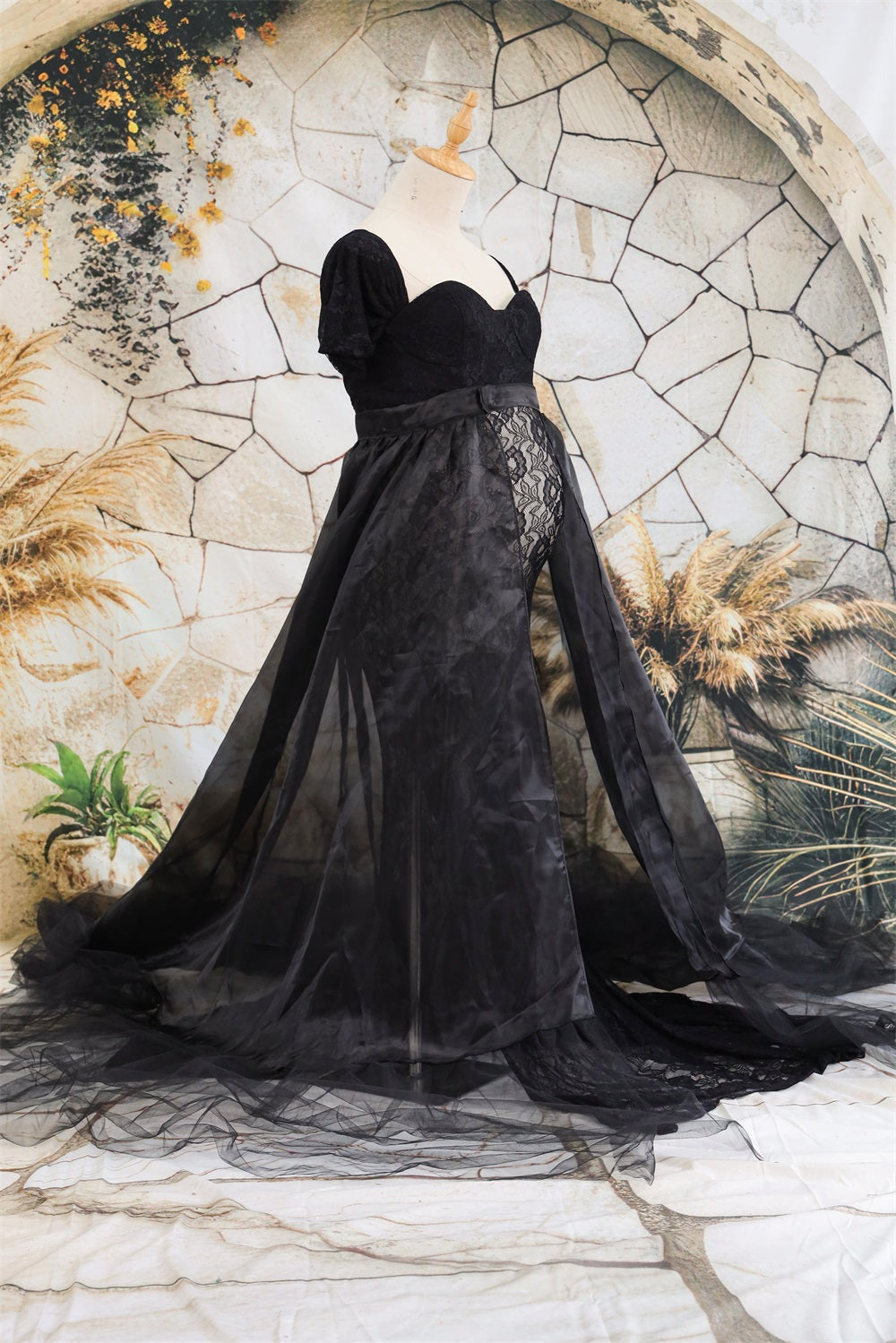 On Sale Kate Lace Short Sleeved Strapless Black Maternity Photoshoot Dress -UK