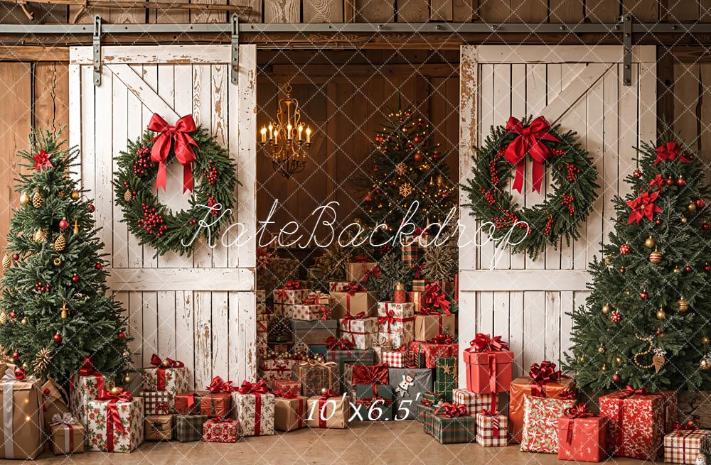 On Sale Kate Christmas Barn Door Wreaths Trees Presents Backdrop Designed by Emetselch -UK