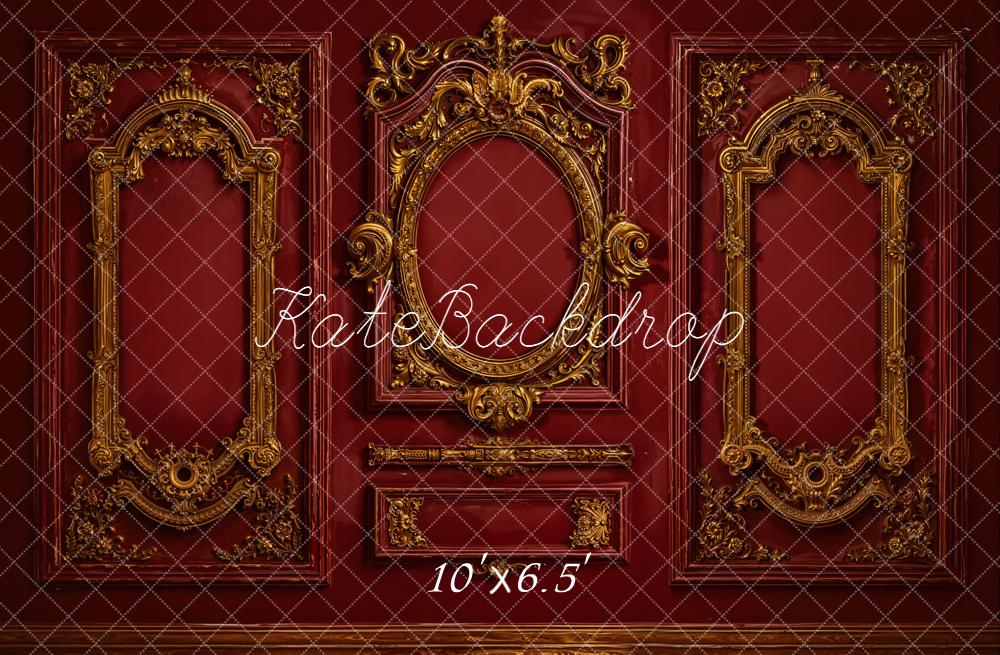 Kate Vintage Wall Ornate Gold Moulding Red Backdrop Designed by Emetselch
