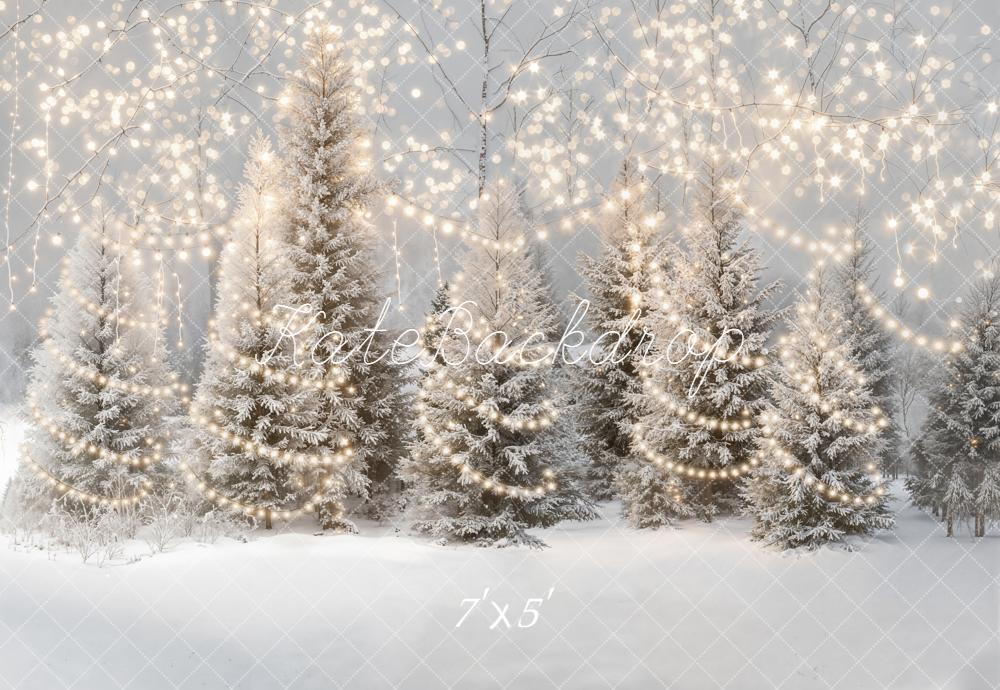 Kate Winter Snow Frosted Trees String Lights Backdrop Designed by Emetselch -UK