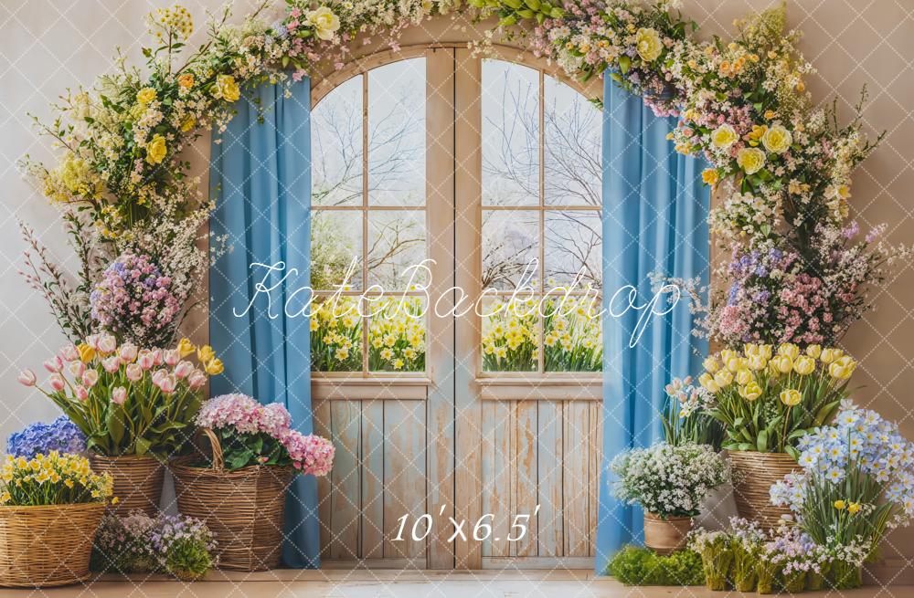 Kate Spring Floral Arch Window Pastel Backdrop Designed by Emetselch