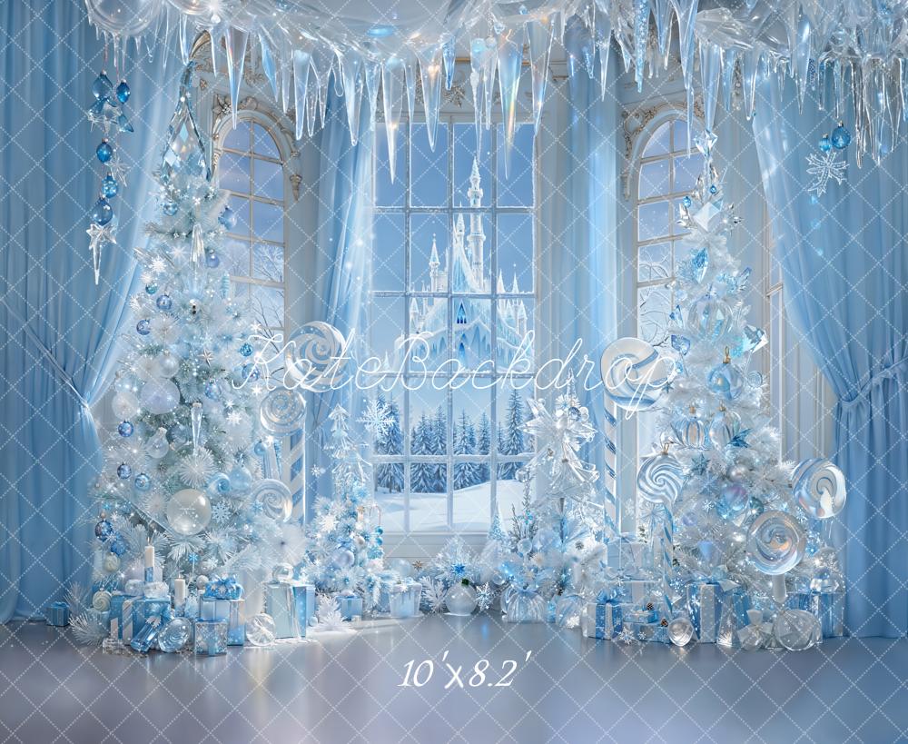 Kate Christmas Blue Castle Present Trees Backdrop Designed by Emetselch