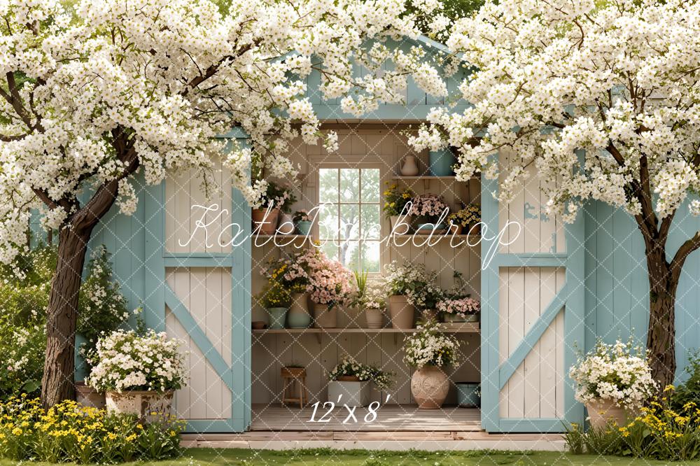 Kate Spring Garden Floral Shed Blossoms Fleece Backdrop Designed by Emetselch -UK