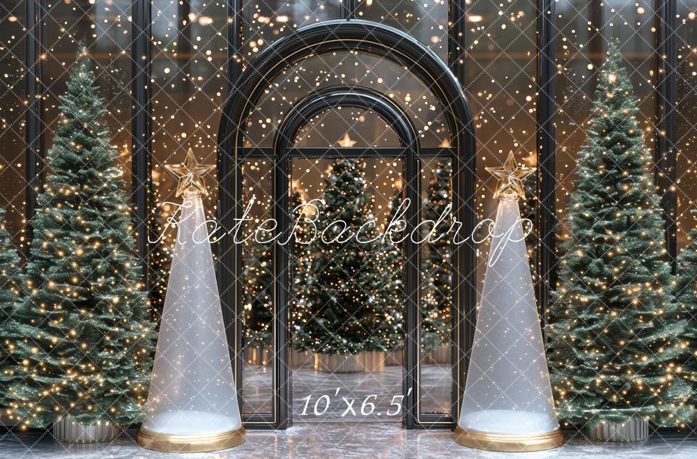 Kate Christmas Trees Arched Windows Star Cones Backdrop Designed by Mini MakeBelieve -UK