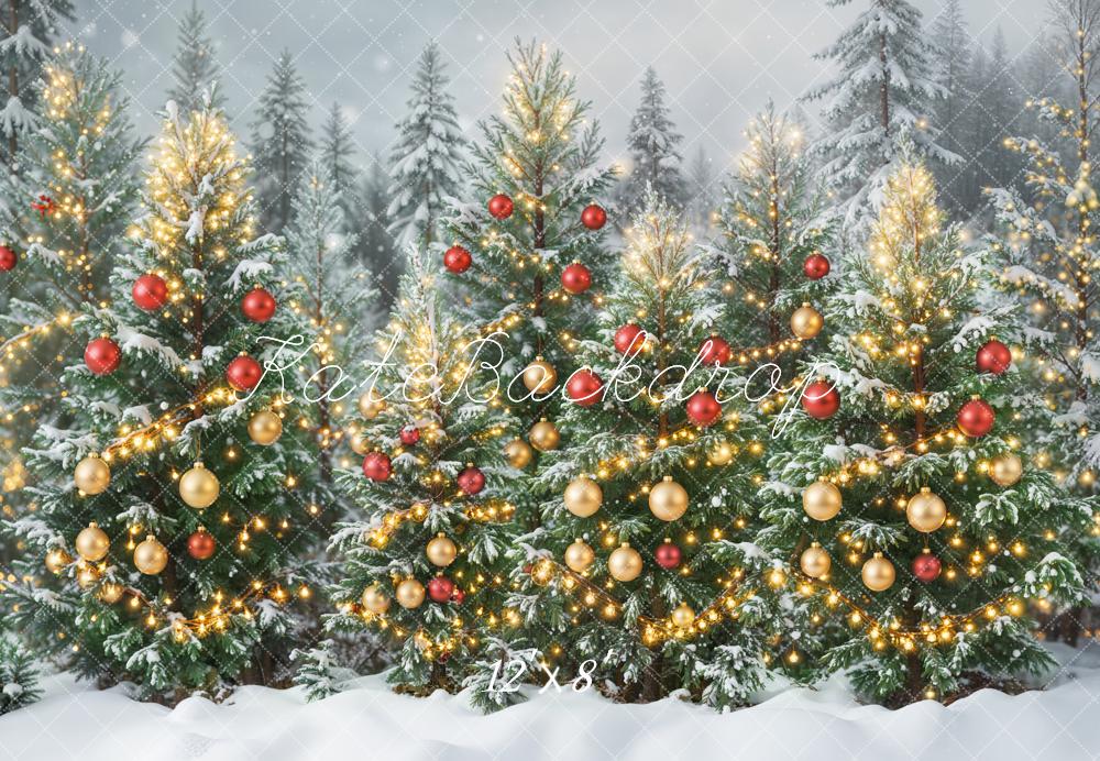 Kate Christmas Tree Snow Forest Fleece Backdrop Designed by Emetselch -UK