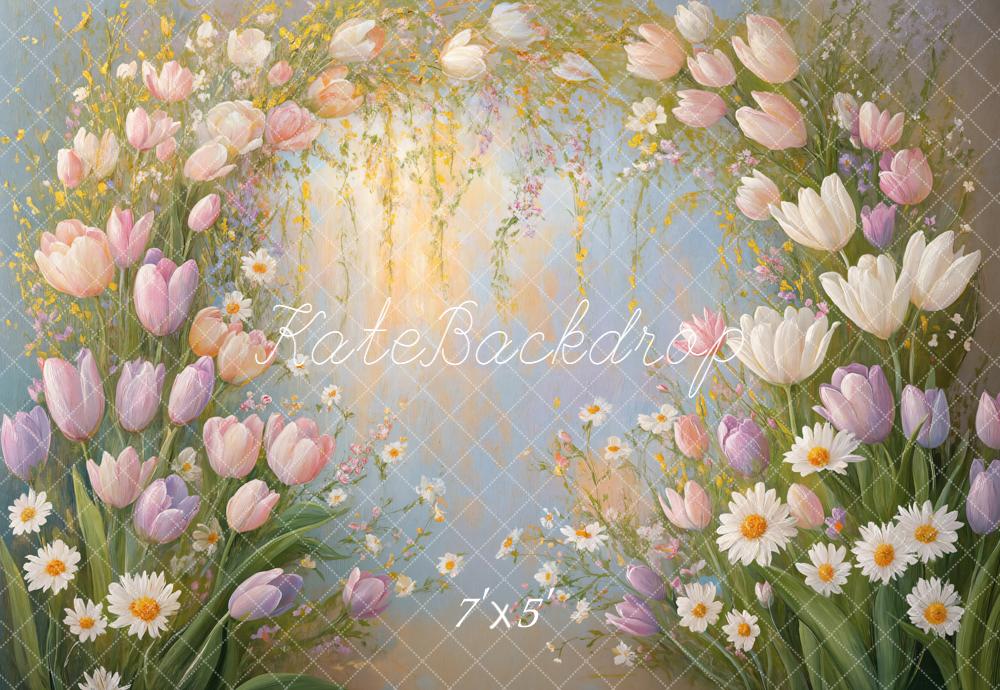 Kate Tulips Arch Daisies Pastel Backdrop Designed by Emetselch -UK