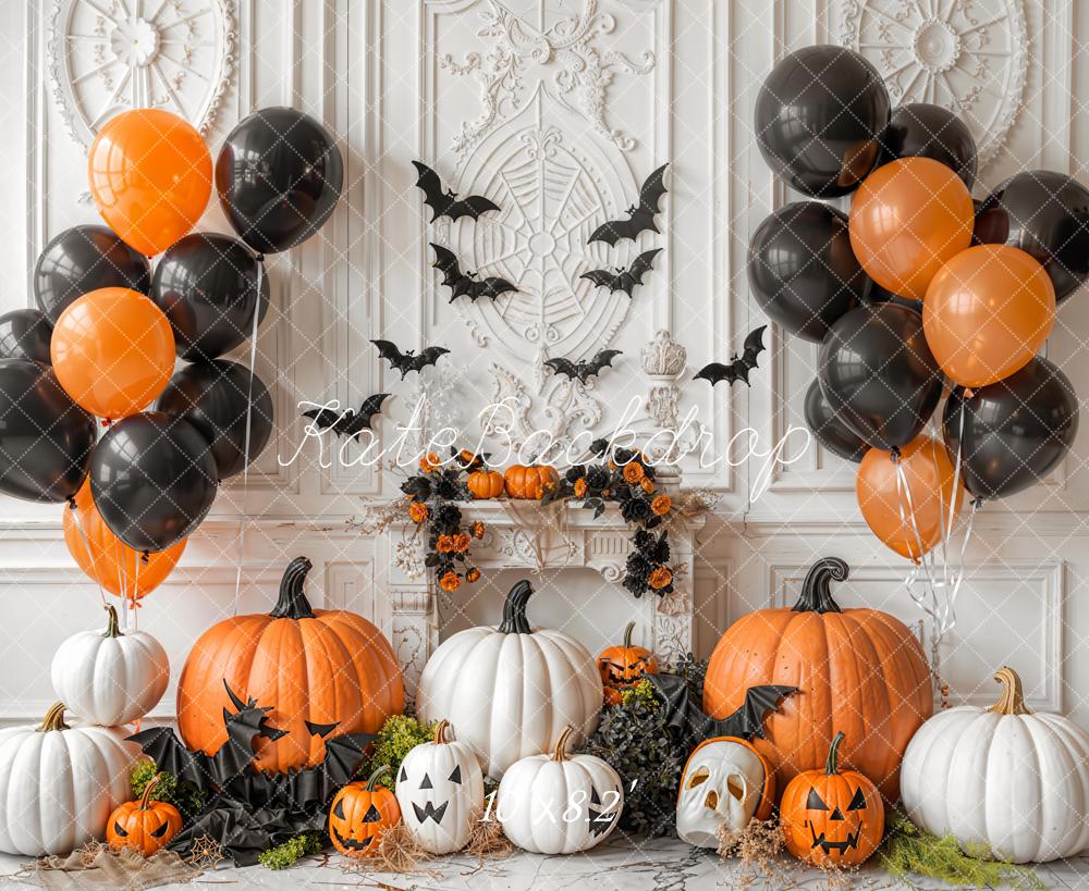 Kate Halloween Pumpkins Balloons Bats Backdrop Designed by Emetselch -UK