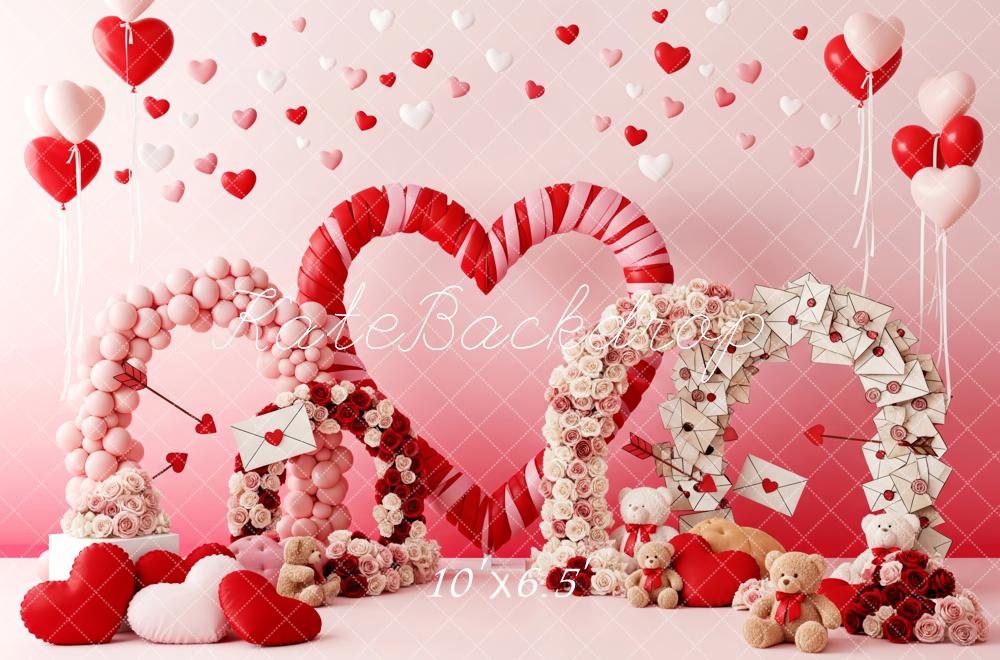 Kate Valentine Heart Arches Balloons Teddy Bears Backdrop Designed by Patty Robert