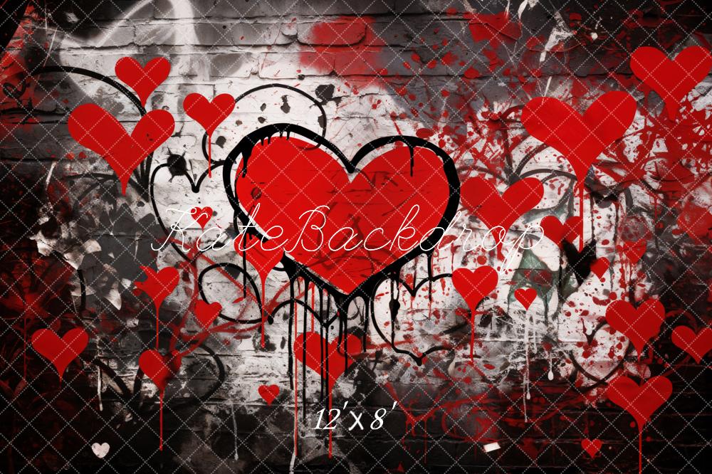 Kate Valentine Graffiti Red Hearts Brick Wall Backdrop Designed by Emetselch -UK