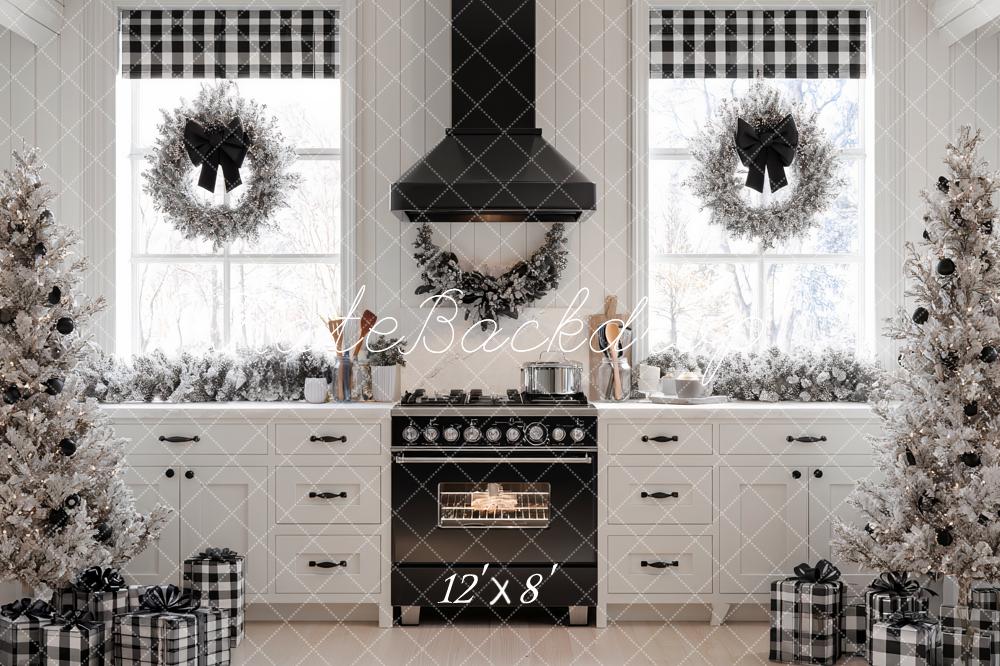 Kate Christmas Kitchen Trees Plaid Gifts Backdrop Designed by Ashley Paul