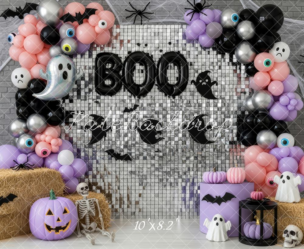 Kate Halloween Balloons Ghosts Silver Wall Backdrop Designed by Patty Robert -UK