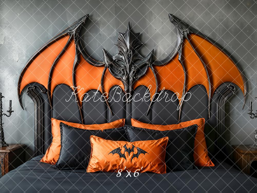 Kate Halloween Bat Wings Headboard Orange Black Backdrop Designed by Emetselch -UK