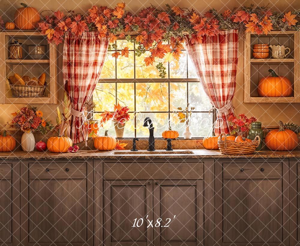 Kate Autumn Kitchen Pumpkins Window Backdrop Designed by Emetselch -UK