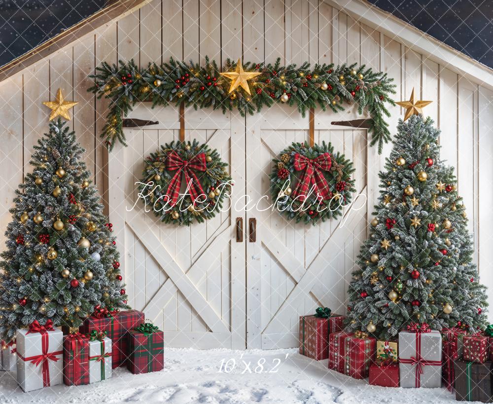 Kate Christmas Trees Wreaths Barn Door Backdrop Designed by Emetselch -UK