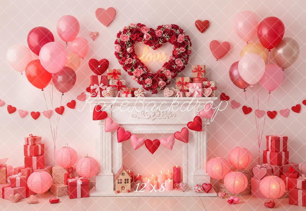 Kate Valentine Heart Wreath Balloons Gifts Fleece Backdrop Designed by Emetselch -UK