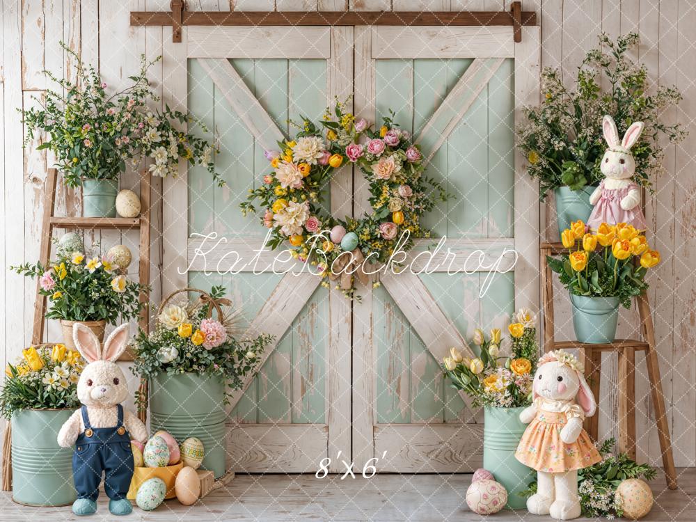 Kate Easter Bunny Floral Eggs Barn Door Fleece Backdrop Designed by Emetselch -UK