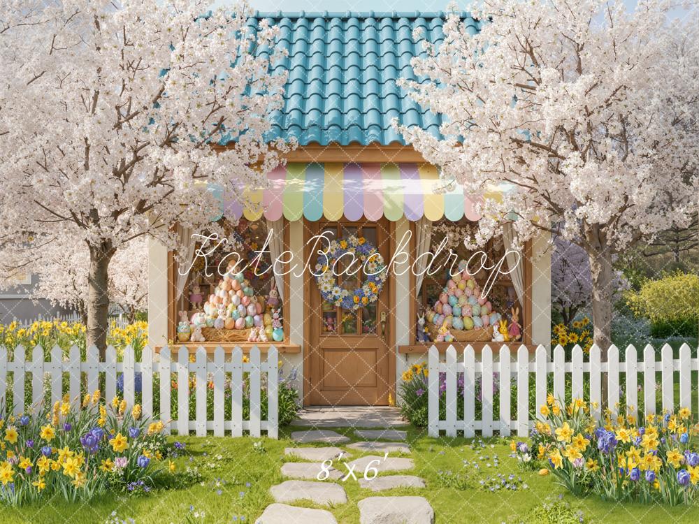 Kate Easter Bunny Eggs Store Blossom Trees Backdrop Designed by Emetselch