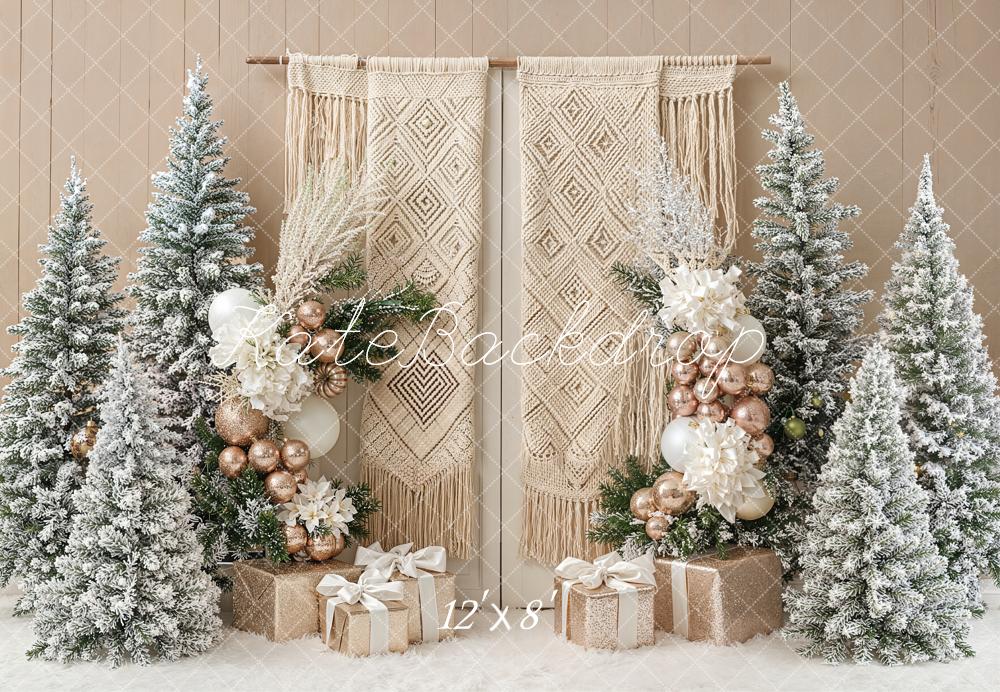 Kate Boho Christmas Macrame Trees Fleece Backdrop Designed by Emetselch -UK
