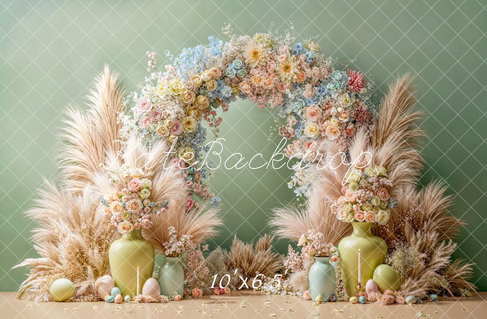 Kate Easter Floral Arch Pastel Eggs Pampas Backdrop Designed by Emetselch