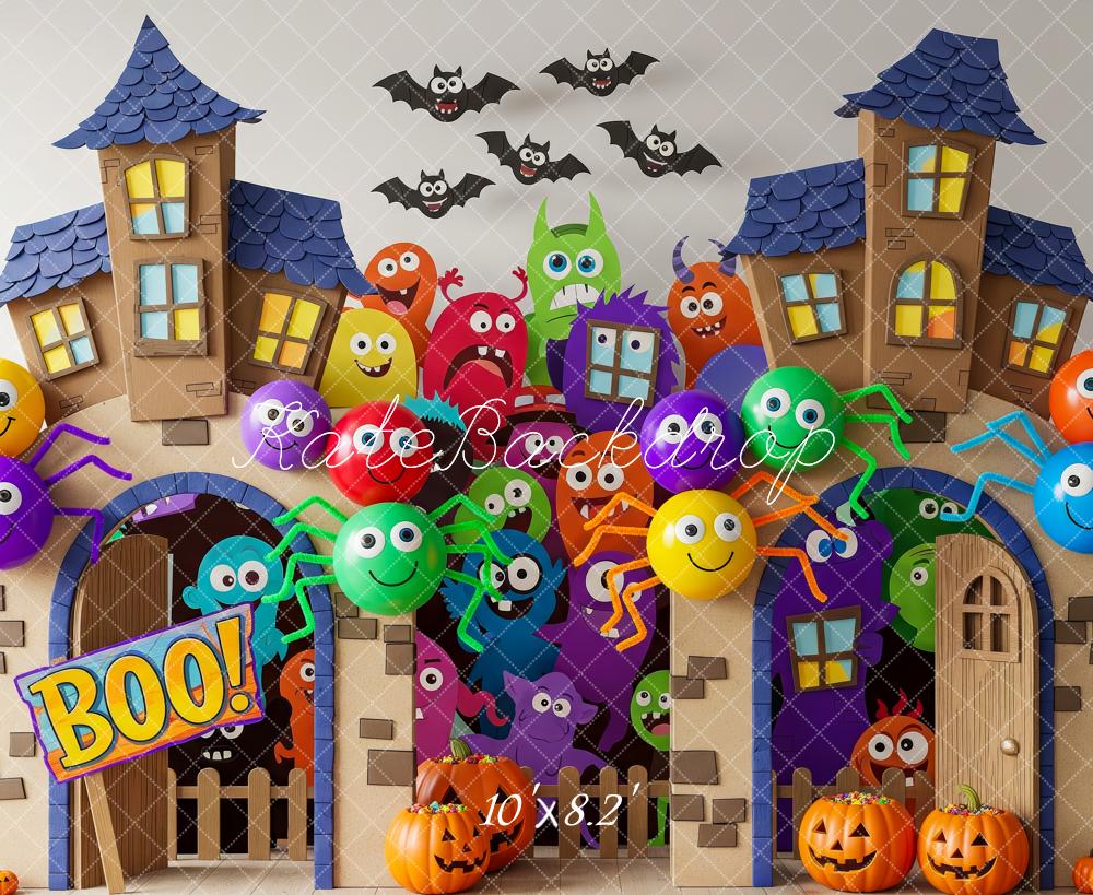 Kate Halloween Haunted House Colourful Spiders Backdrop Designed by Patty Robert