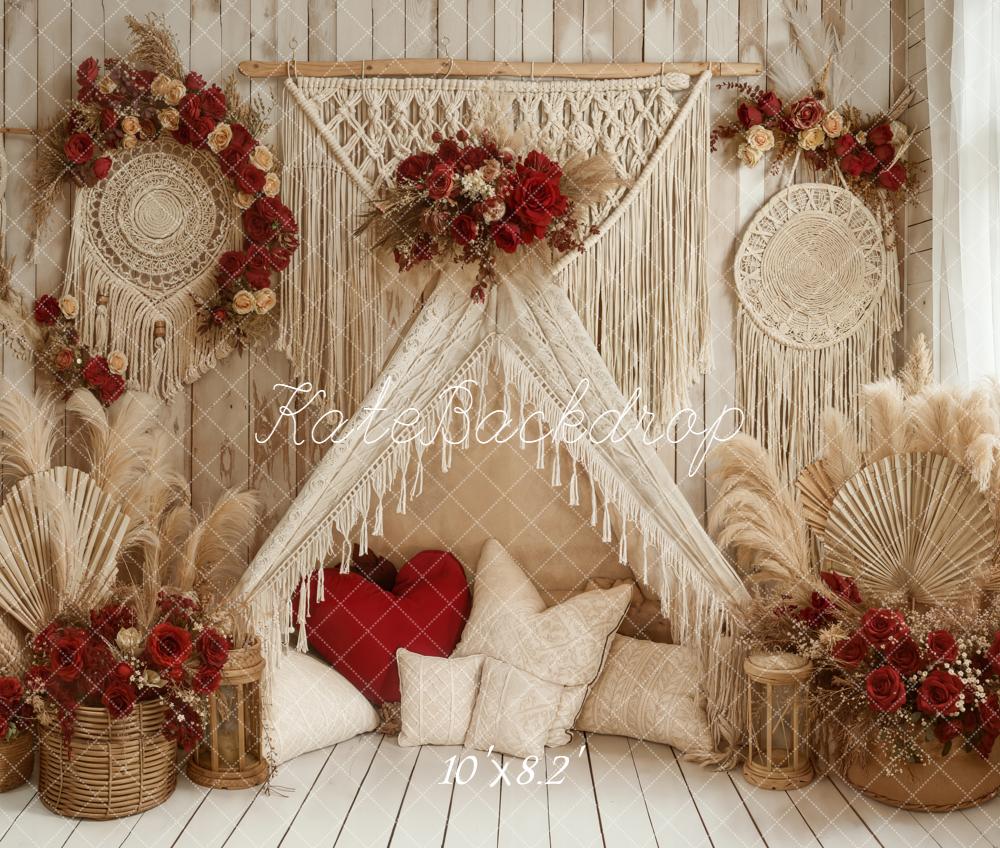 Kate Boho Macrame Floral Cushions Fleece Backdrop Designed by Emetselch -UK