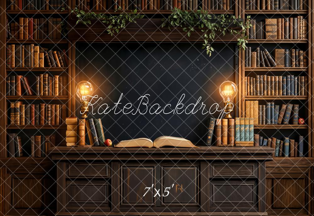 Kate Library Bookshelves Lamps Vintage Backdrop Designed by Emetselch -UK