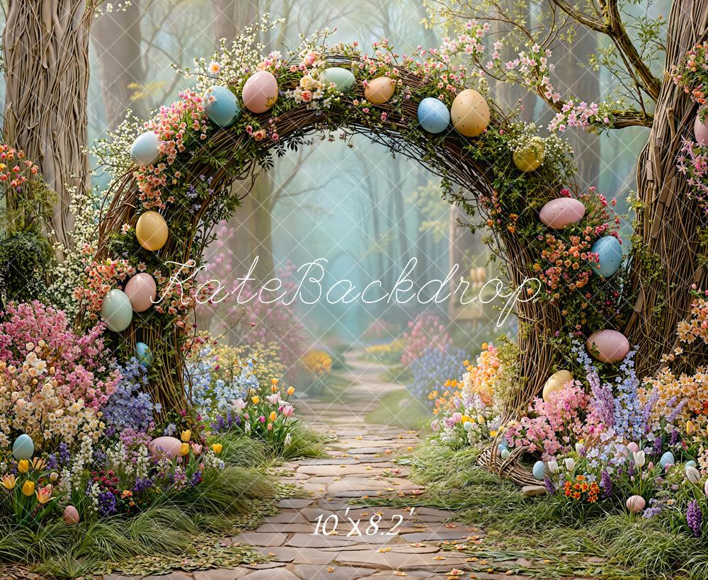 Kate Easter Bunny Pastel Eggs Forest Fleece Backdrop Designed by Emetselch