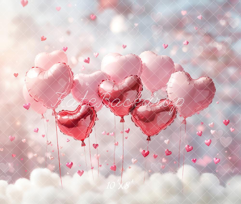 Kate Valentine Pink Hearts Balloons Clouds Fleece Backdrop Designed by Emetselch -UK