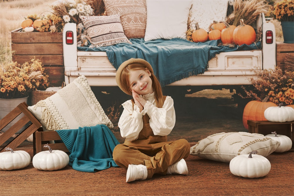 Kate Autumn Truck Pumpkin Backdrop+Brown Texture Floor Backdrop -UK
