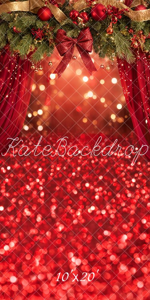 Kate Christmas Garland Red Curtains Bokeh Backdrop Designed by Emetselch -UK