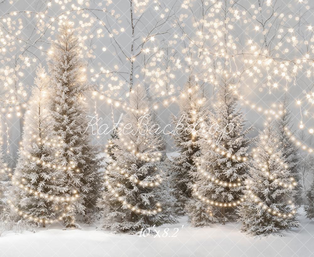 Kate Winter Snow Frosted Trees String Lights Backdrop Designed by Emetselch -UK
