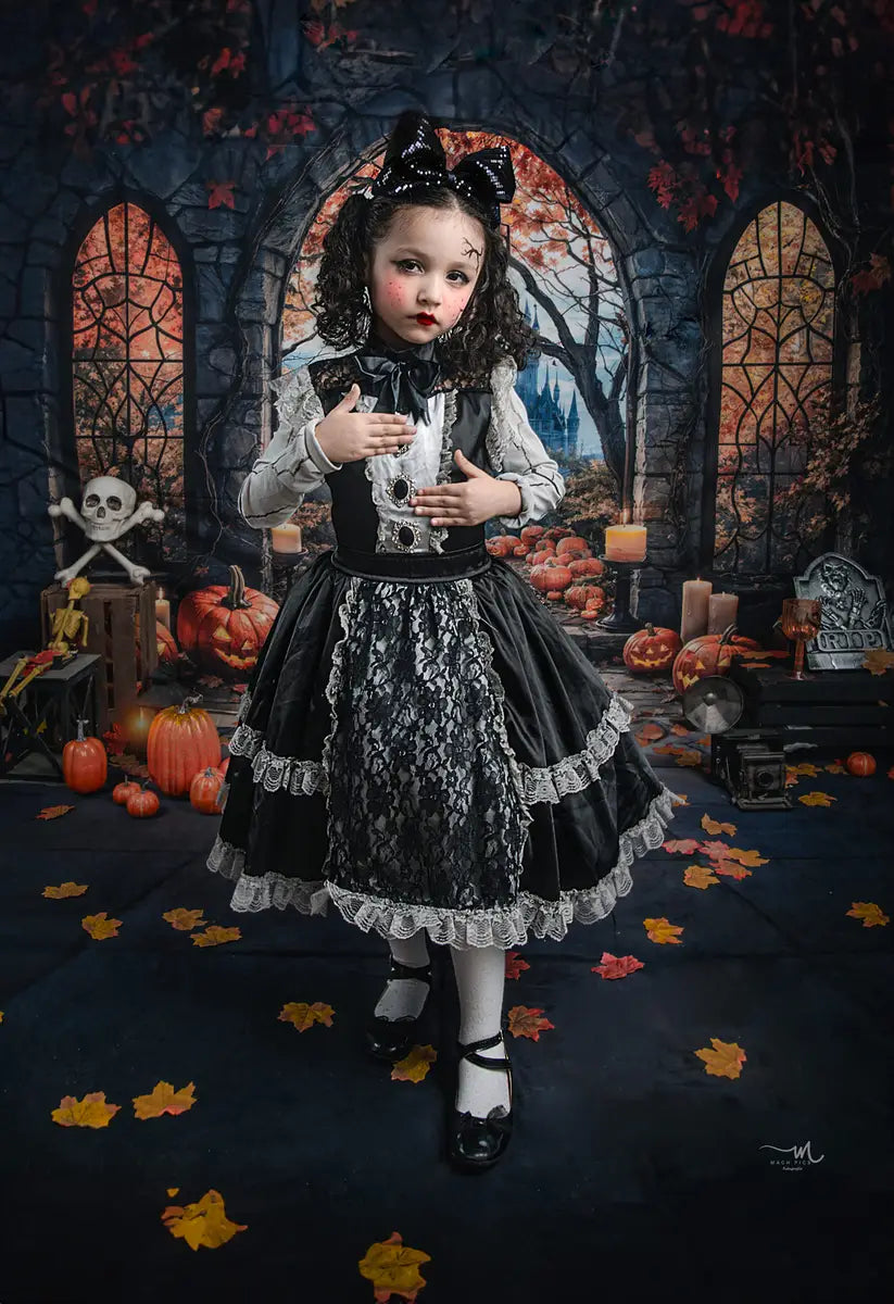 Kate Halloween Arch Maple Castle Pumpkin Backdrop Designed by Emetselch