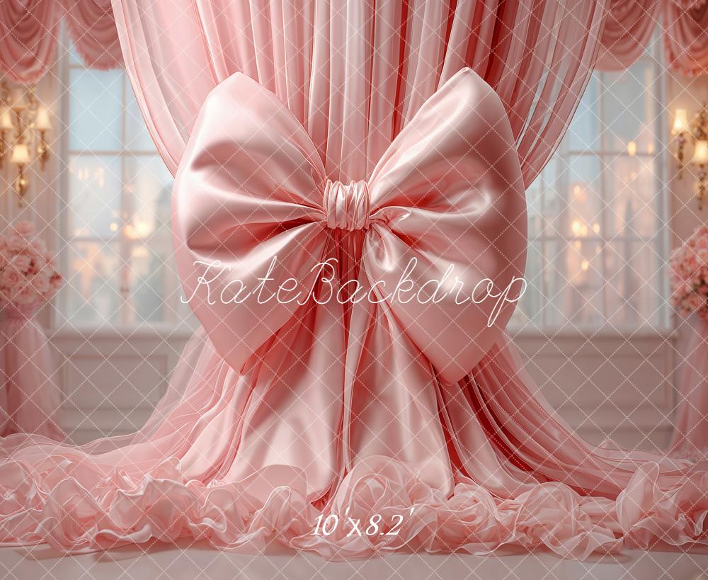 Kate Pink Bow Drapes Floral Backdrop Designed by Emetselch -UK