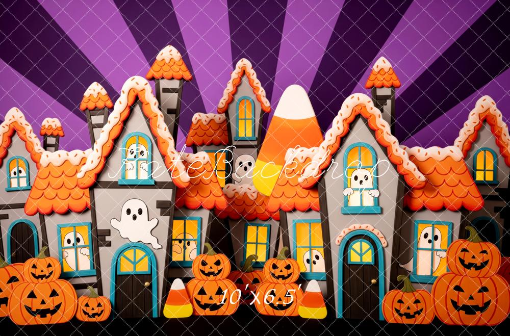 Kate Halloween Haunted Houses Ghosts Pumpkins Backdrop Designed by Patty Robert