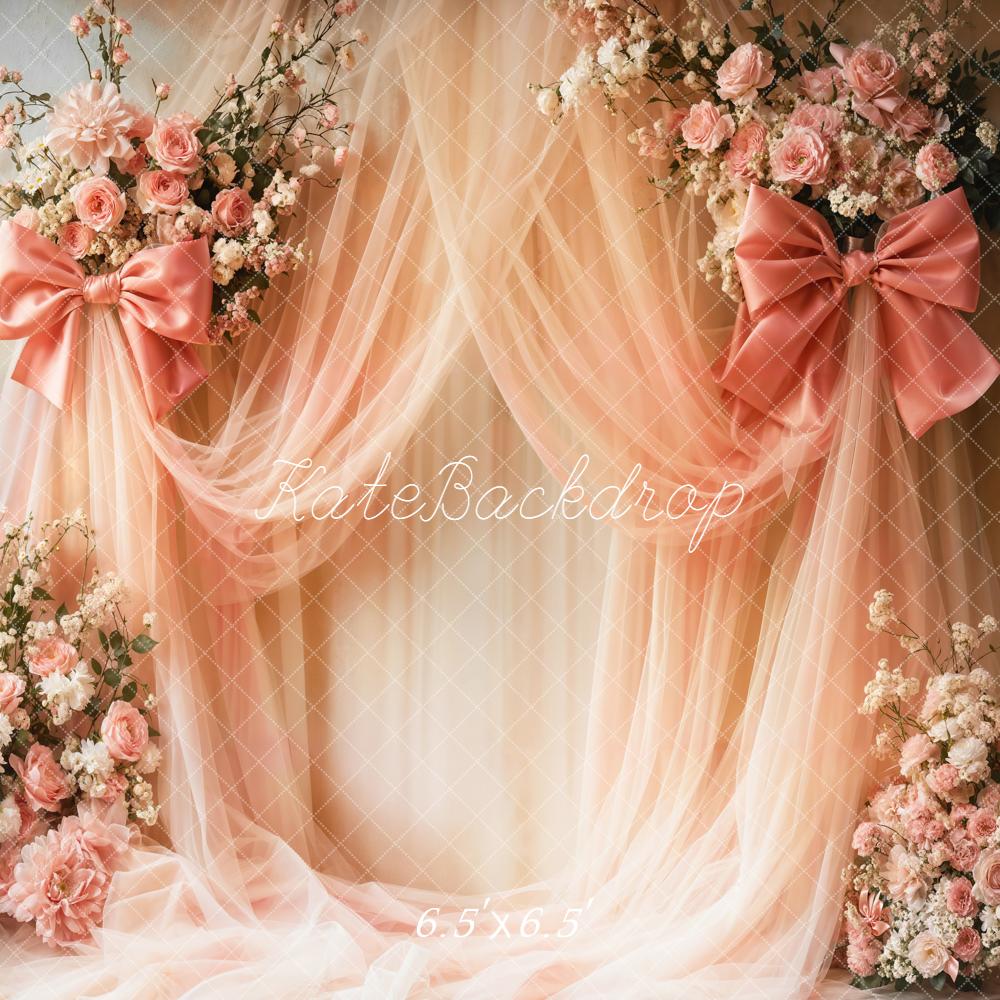 Kate Floral Arch Pink Bows Backdrop Designed by Emetselch