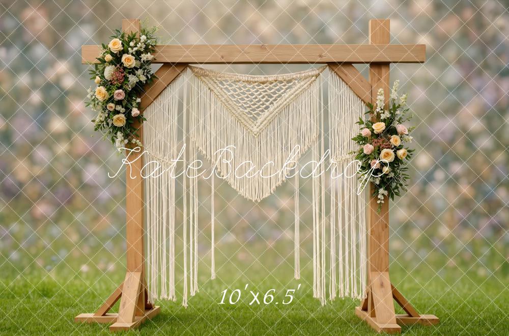 Kate Boho Wooden Arch Macrame Floral Backdrop Designed by Mini MakeBelieve -UK
