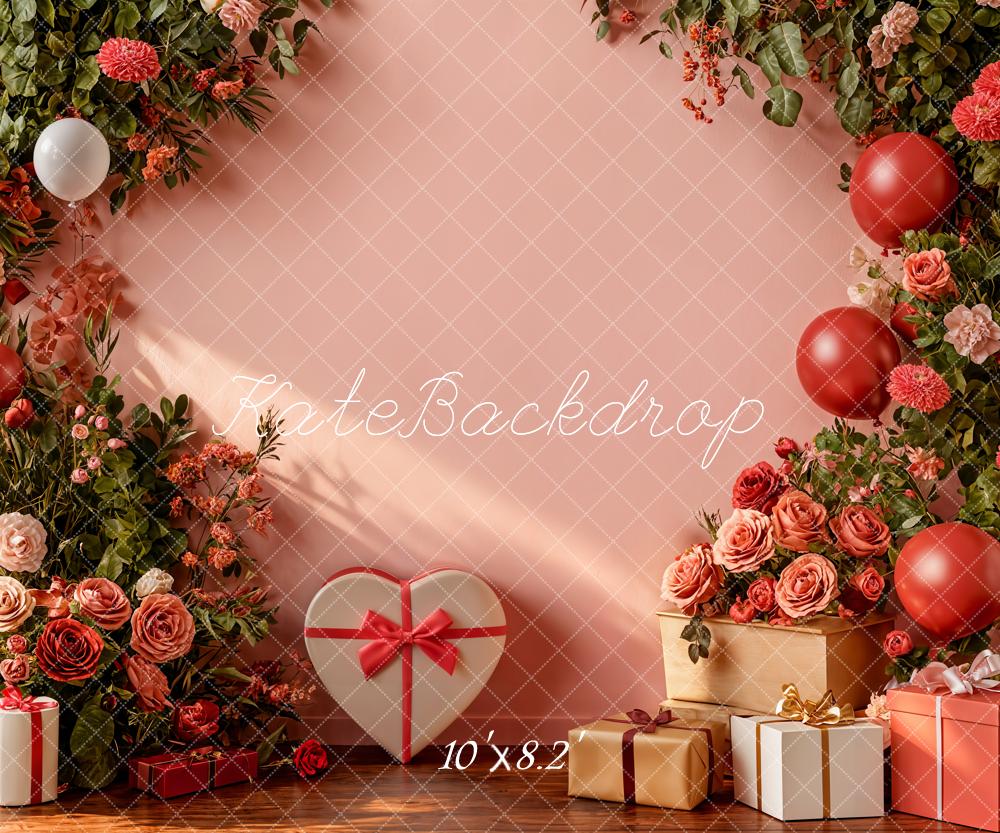 Kate Valentine Roses Balloons Gifts Pink Fleece Backdrop Designed by Emetselch