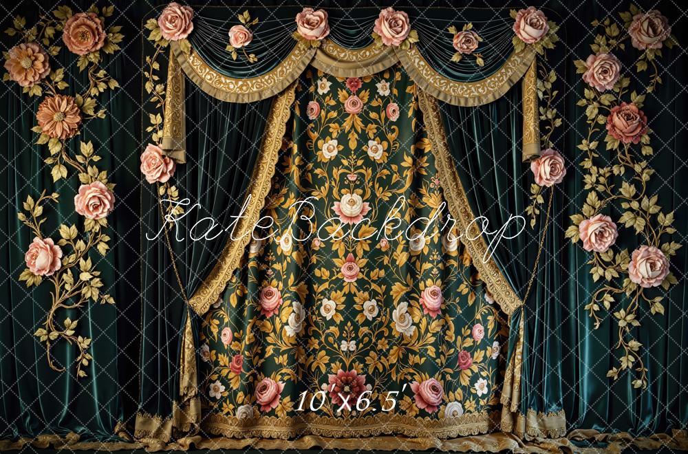 Kate Vintage Curtain Gold Floral Rose Backdrop Designed by Mini MakeBelieve -UK